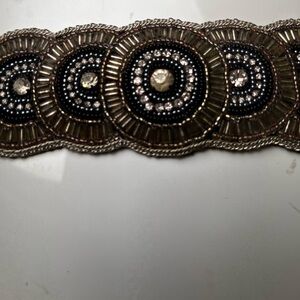 COPY - Beaded and Rhinestone Snap Bracelet. Fits up to 7” wrist. 3” wide, black.
